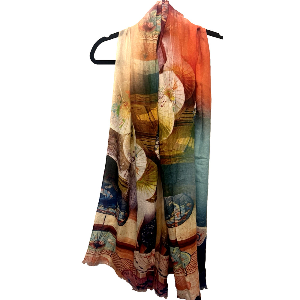 Rare Unique VOMDIR Long Scarf Wrap Umbrellas Colorful Japan